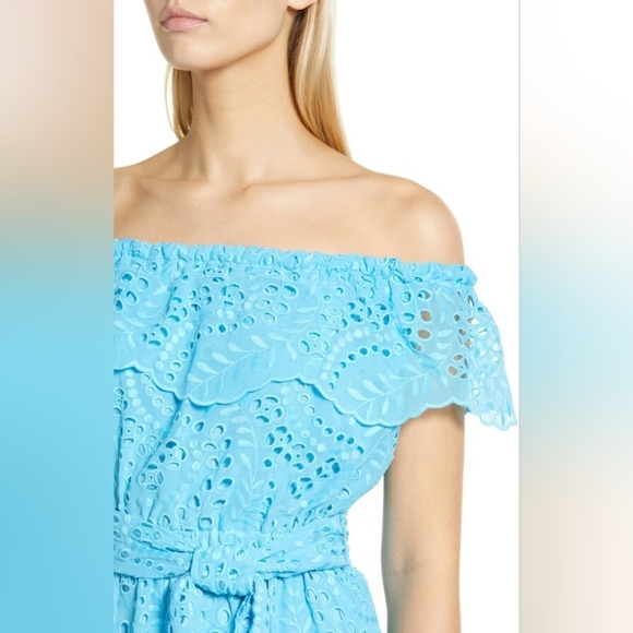 NWT Lilly Pulitzer Geri Off the Shoulder Seabreeze Blue Dress SZ M - Picture 3 of 16